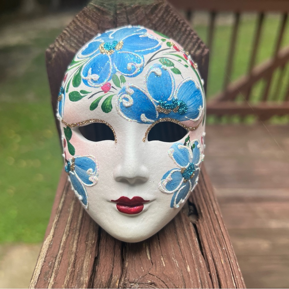 Art Deco Floral Hand Painted Ceramic Masquerade Mask Wall Art,Made in Italy